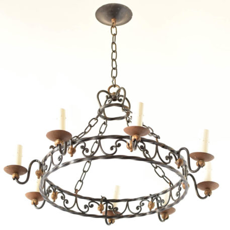 Iron rind chandelier from spain with gilded accents
