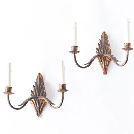 Pairof iron sconces with a leaf design from Europe