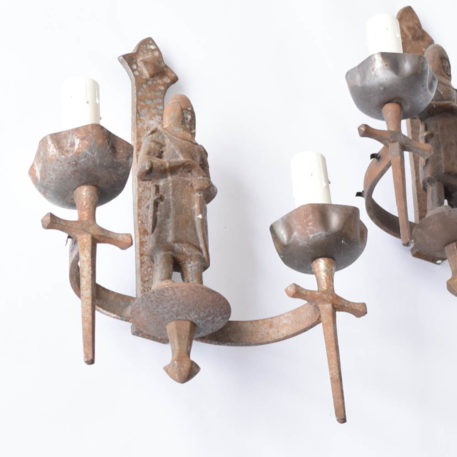 Pair of iron sconces with crusaders from Europe