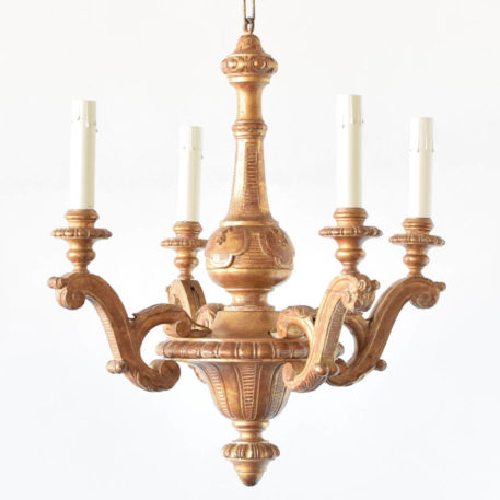 Small gold patina wood chandelier from Belgium