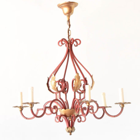 Iron chandelier with red patina from France