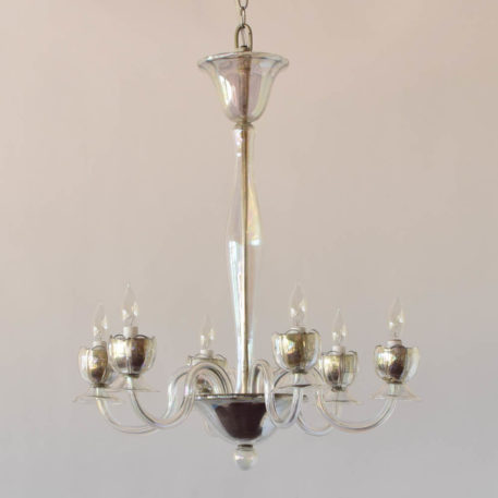 Iridescent glass chandelier with flower bobeches from Italy