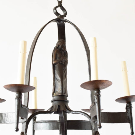 Iron Chandelier with a Maria statue from Europe