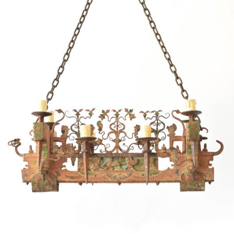 Red Carved wood chandelier from Belgium