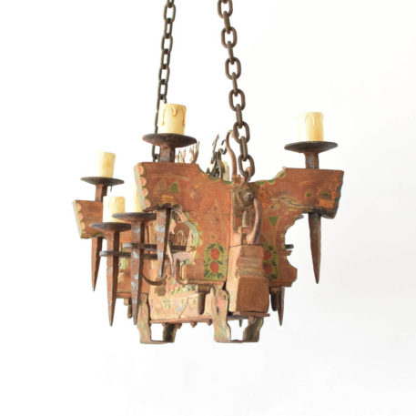 Red Carved wood chandelier from Belgium