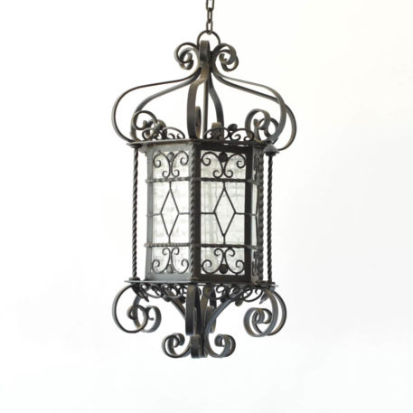 Vintage Iron Lantern from Spain with 6 sides and scrolled iron work