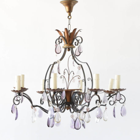 Country French Iron Chandelier with Vintage Colored Crystals