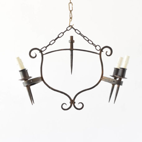 Pair of Rustic French Iron Chandeliers