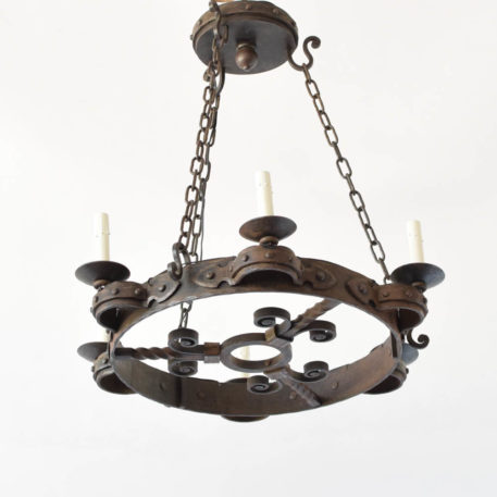 Hand Forged Vintage French Iron Chandelier