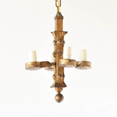 Simple Iron Chandelier from Barcelona with Original Gold finish