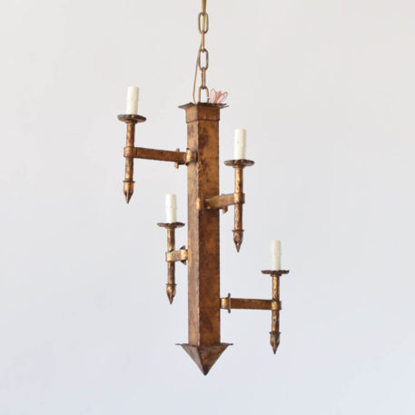 Vintage Spanish Chandelier with gilded finish and stair step light design