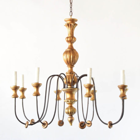 Genoa style wood/iron chandelier made with vintage italian chandelier and lamp parts