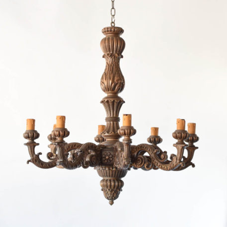 Very Large Vintage Carved Wood Chandelier from Belgium