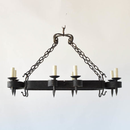 Antique French Iron Chandelier with elongated form