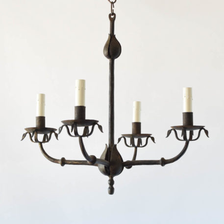 Heavy forged Spanish chandelier with thick leaves and rustic gold patina