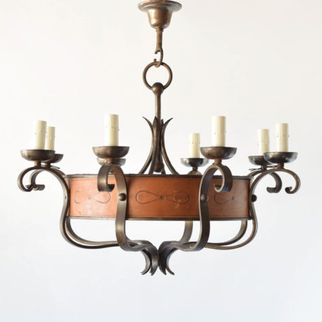 Vintage Iron Chandelier wrapped in leather