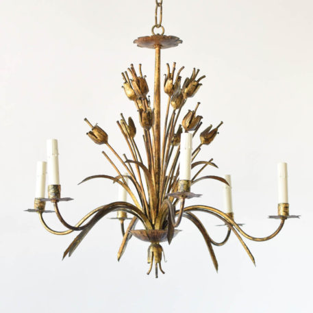 Antique Spanish chandelier with gilded poppy flowers