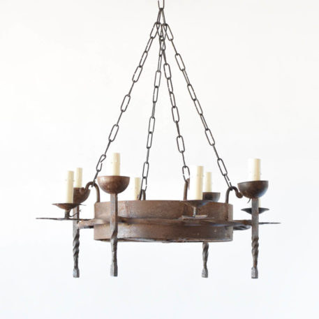 Antique Rustic French Chandelier with Torch style arms