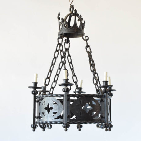 Vintage French Iron chandelier with star design in pierced metal band