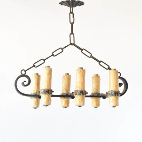 Spanish chandelier made with heavily forged central strap and 6 large candles