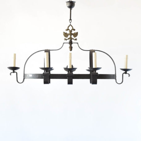 Belgian Iron Chandelier with Elongated Dome form and Double Eagle decoration at the top