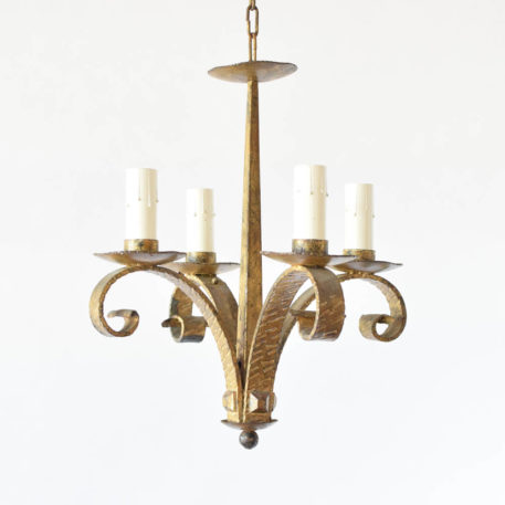 Heavy forged iron chandelier from Spain with gilded finish
