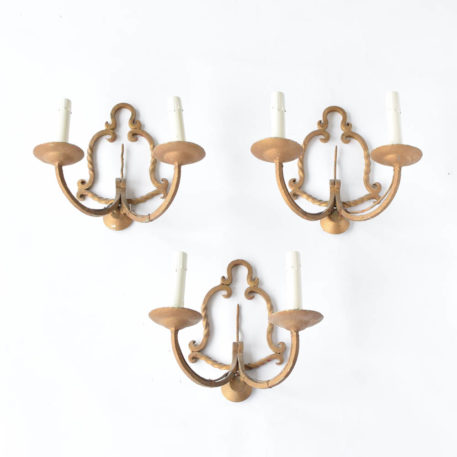 Vintage French sconces with hand forged iron twisted bar design