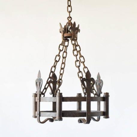 Antique French iron chandelier with neo gothic design