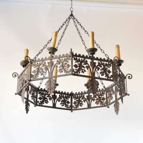 Antique Italian Chandelier with Leaves throughout band and stylized shields