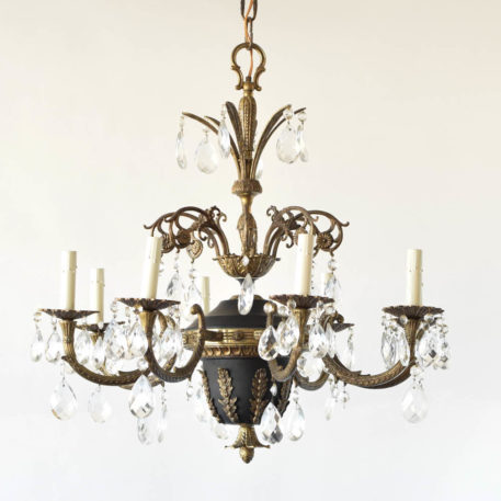 French empire style bronze chandelier with crystal pendants