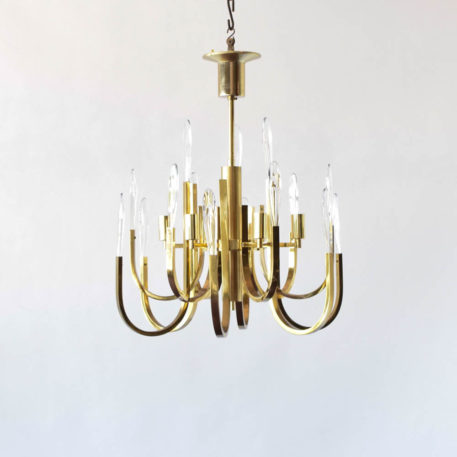 Brass and gold Boulanger chandelier. Mid century style.