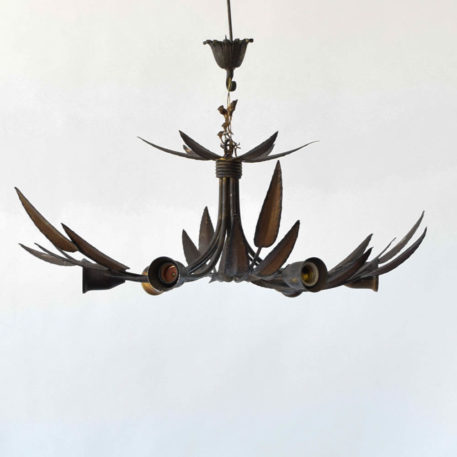 Gilded Spanish 6 light semi flush with pointed leaves.