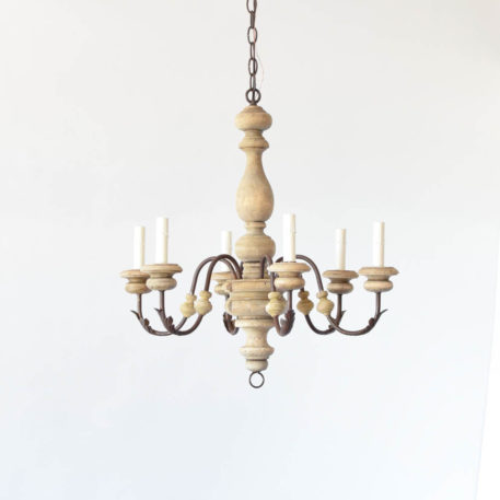 Wooden Chandelier with 6 curved arms and 6 lights