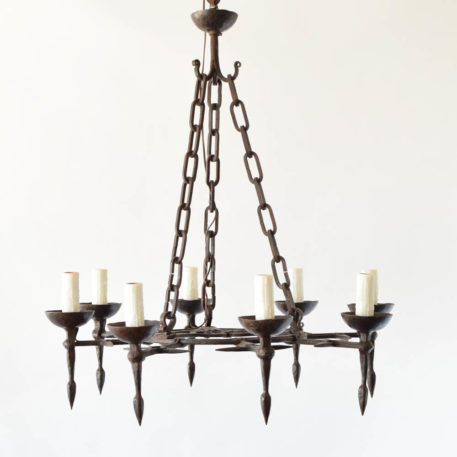 8 light hand forged iron chandelier with torches