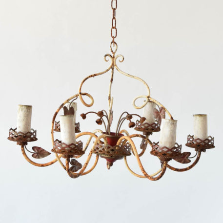 Country French chandelier with rusty white patina and 6 lights