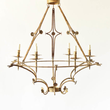 Pair of gilded Spanish 6 light chandeliers with dragon heads