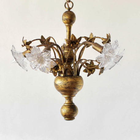 Gilded wood and iron chandeliers with glass flowers