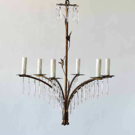 Tall simple Spanish chandelier with crystal fringe
