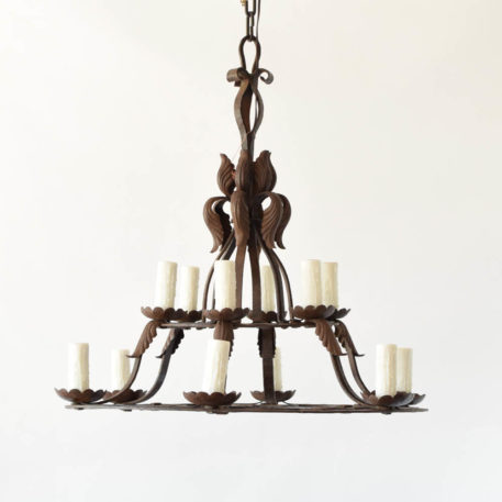 Hand forged 13 light iron chandelier