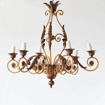 6 light French chandelier with ivory patina.