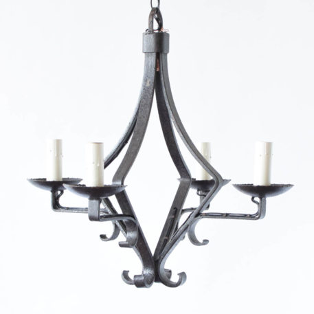 Iron chandelier in diamond form with 4 lights from Belgium.