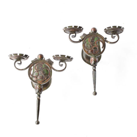 Pair of Belgian sconces with round medallions and 4 lights