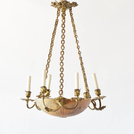 6 light bronze alabaster bowl chandelier