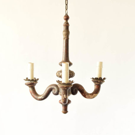 Pair of primitive Italian wooden chandelier