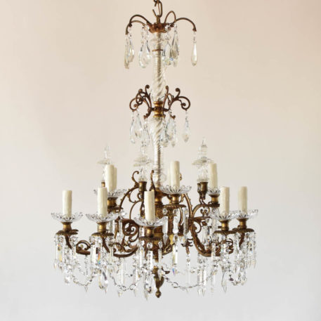 Antique bronze and crystal chandelier