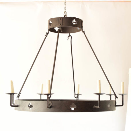 Heavy iron ring chandelier with quatrafoil cut outs