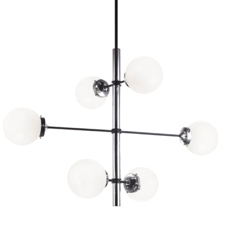 Chrome grid light fixture with 6 lights and opal glass