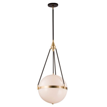solid glass pendant with black rods and natural brass hardware