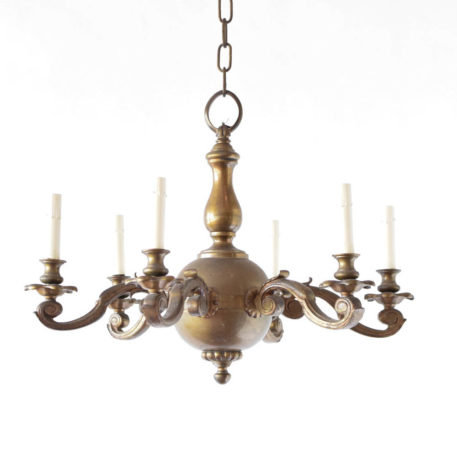 Early 1900s Flemish style bronze chandelier with heavy central ball