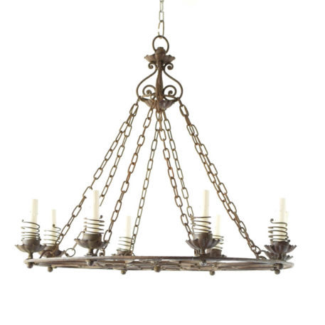 Vintage Iron Chandelier r from France with Springs around candles and unusual iron design in middle